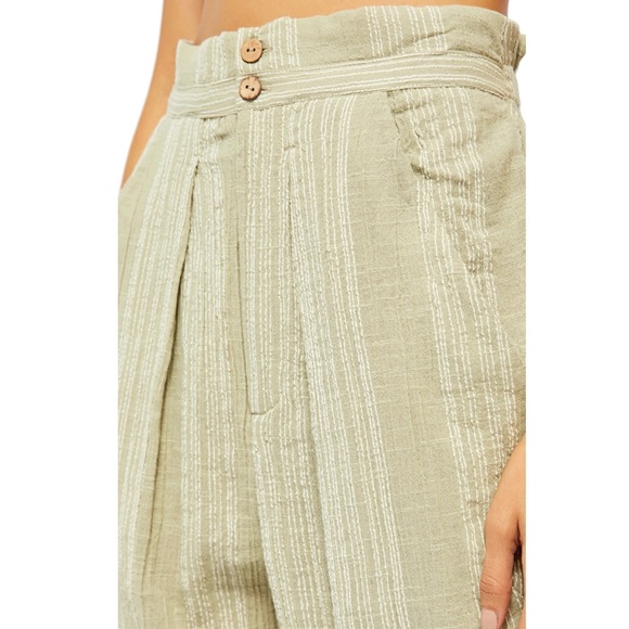 NEW FREE PEOPLE GREEN STRIPED HIGH-WAISTED PANTS - Picture 3 of 9